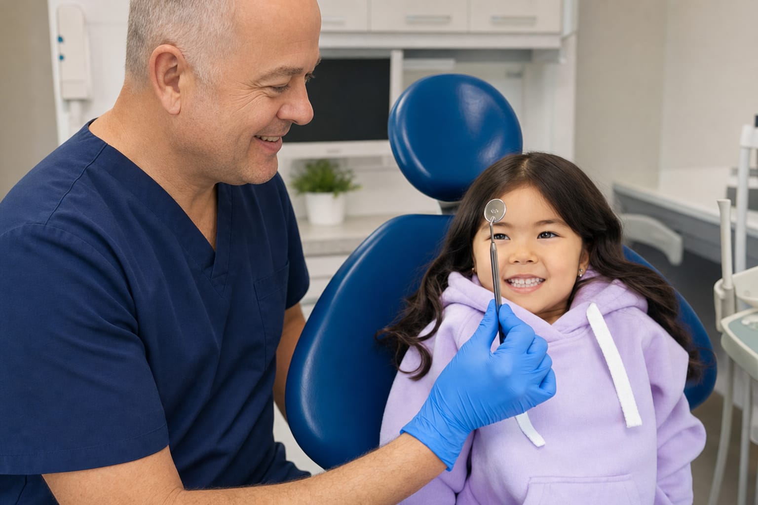 Smiling child in the dental chair during a check-up